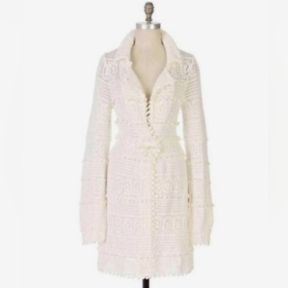 Anthropologie sweater coat BoHo knitted and knotted SEA OF STALKS M